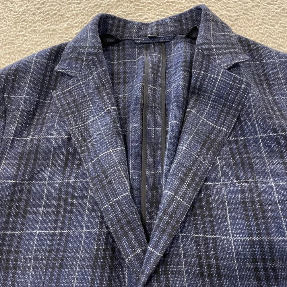 Bonobos Jetsetter Wool Linen Blazer Mens‎ 38S Glen Plaid Slim Fit Unconstructed